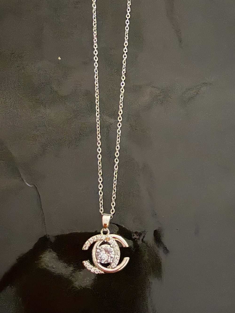 Silver Tone Halo Pendant Necklace with Round Cubic Zirconia, Fashion Jewelry